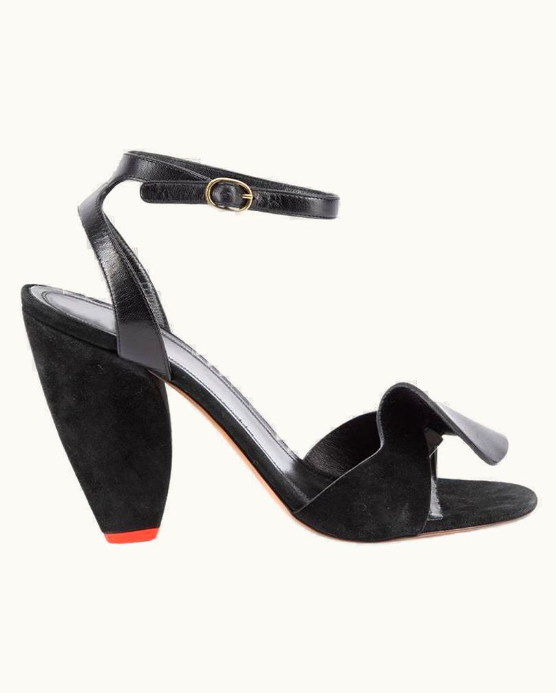 Celine Céline Women' Black Suede Cone Heel Sandals