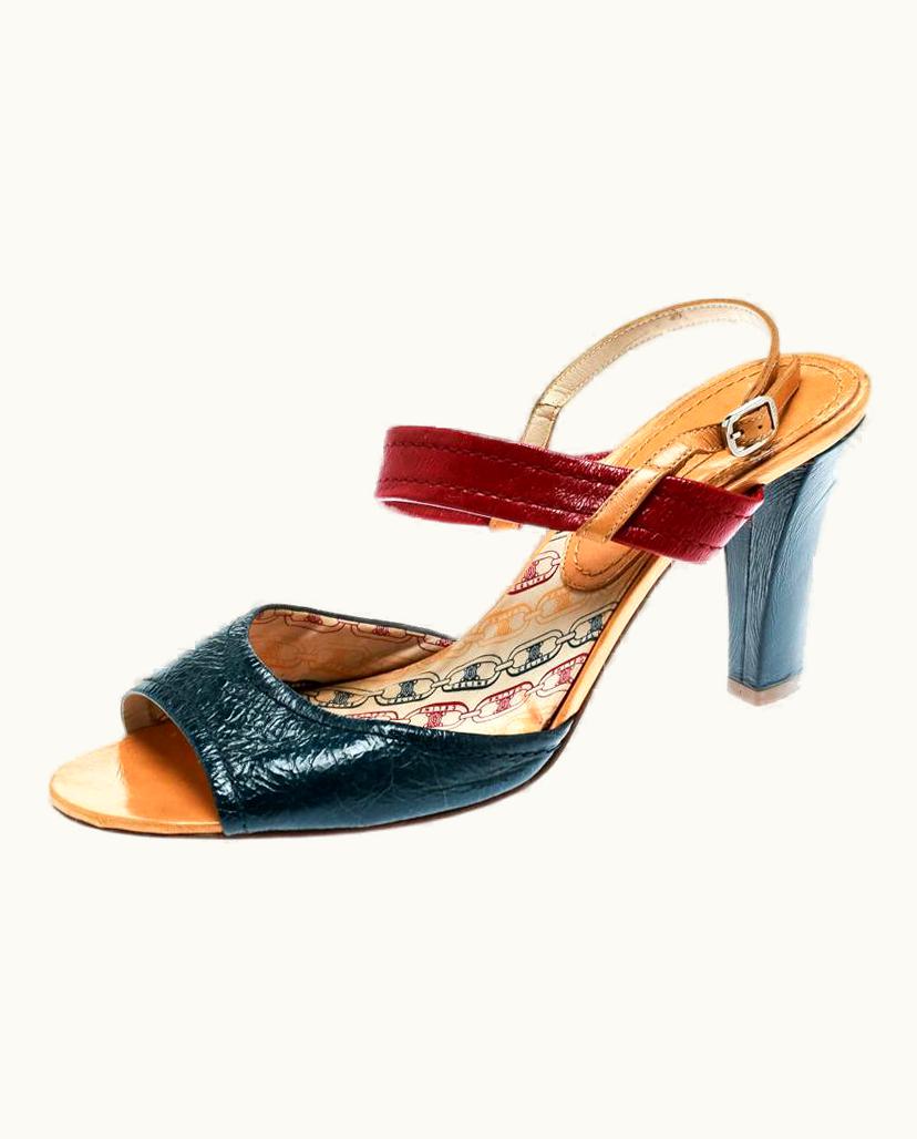 Celine Multicolor Leather Slingback Open Toe Sandals