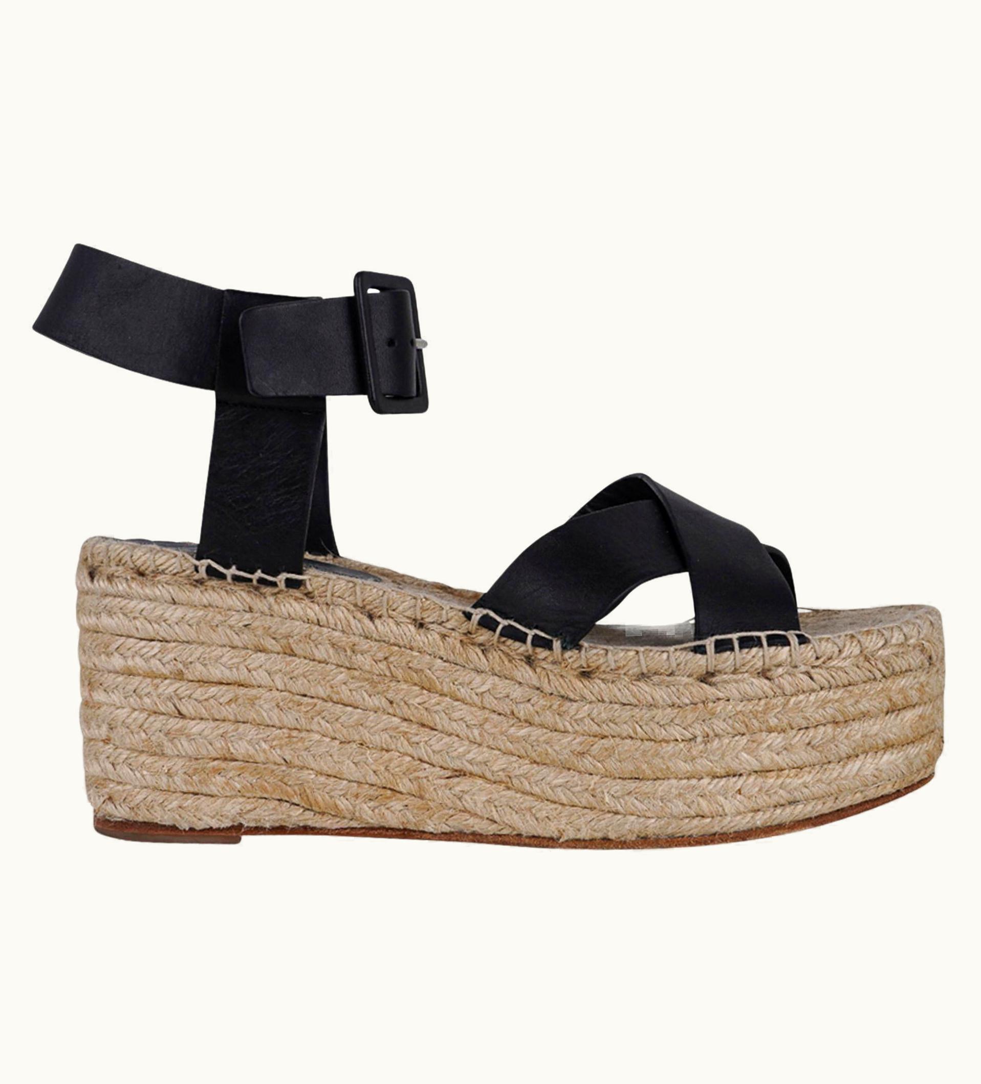 Celine Black Ankle Strap Platform Wedge ShoesSandal 39 S/S