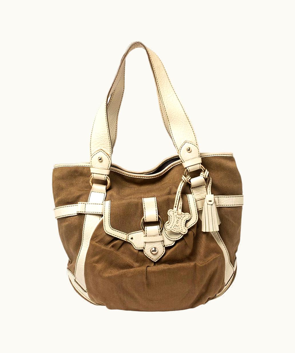 Celine Brown/Light Cream Canvas And Leather Boogie Hobo