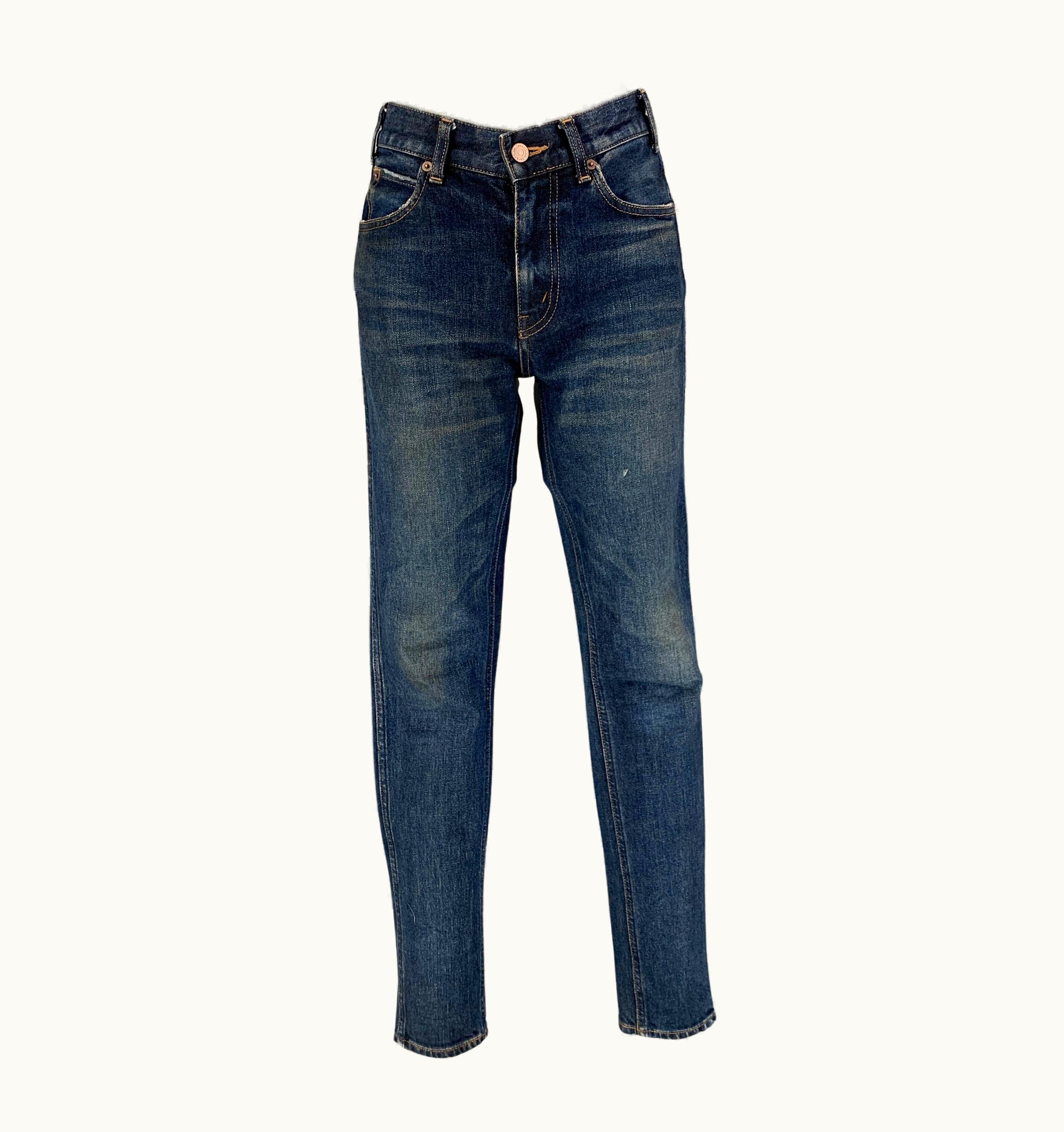 Celine 6 Dark Blue Cotton Slim Patch Jeans
