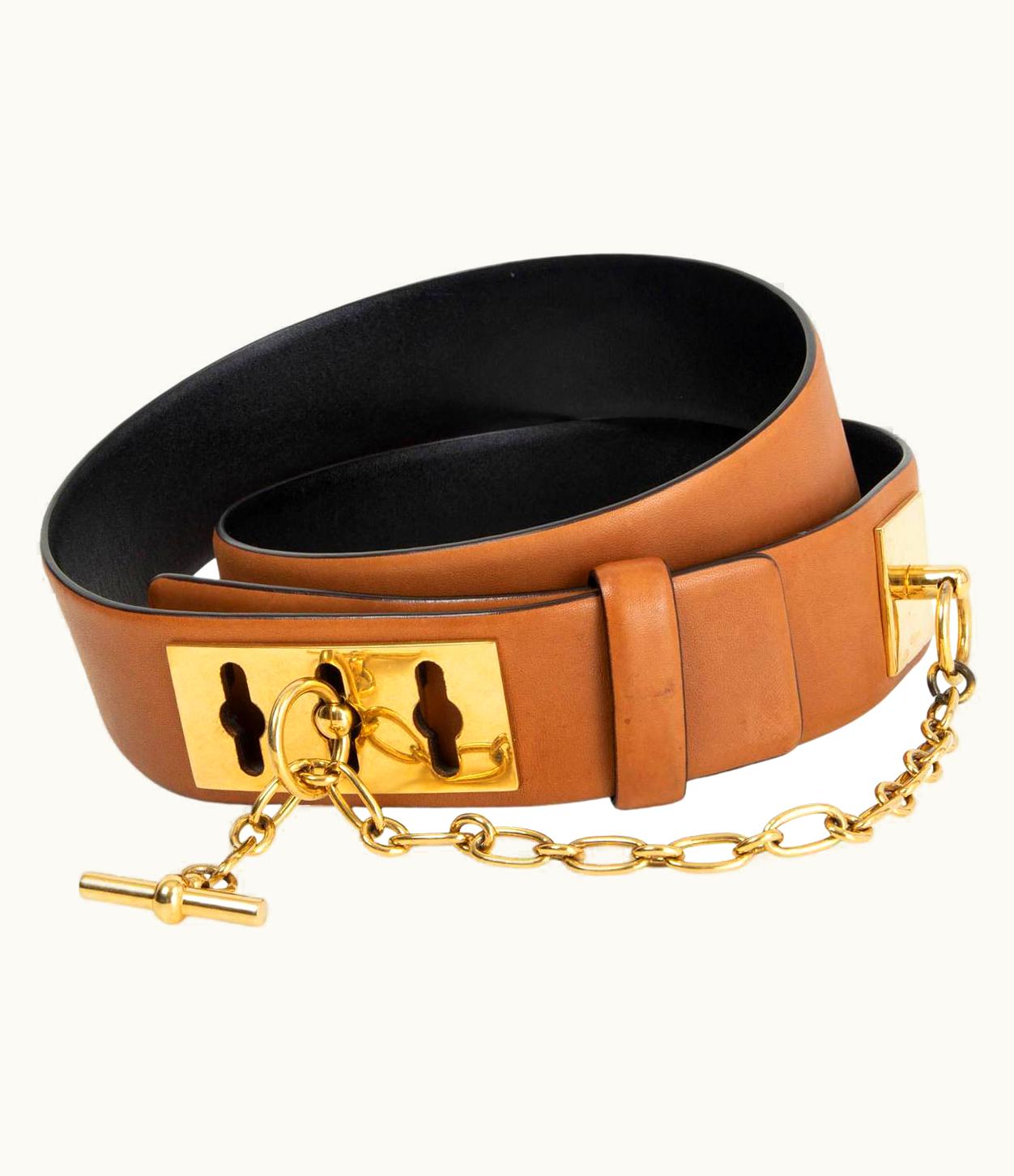 Celine Brown Leather 2012 Chain Toggle Waist Belt