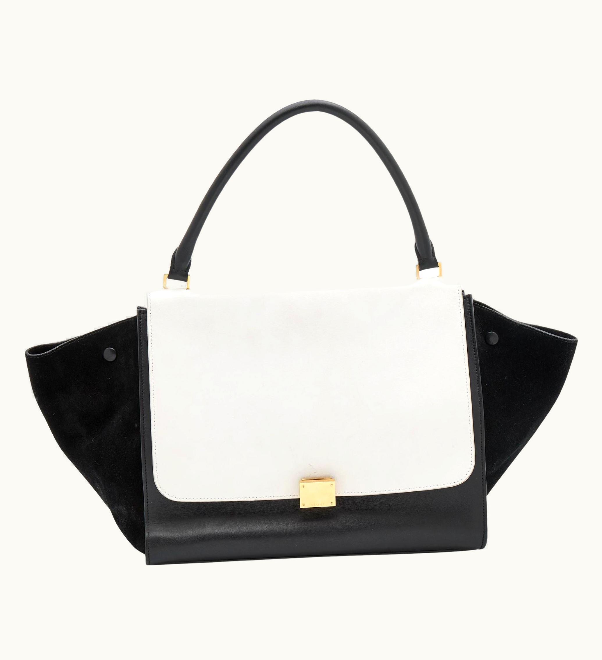 Celine Black/White Leather And Suede Large Trapeze Bag