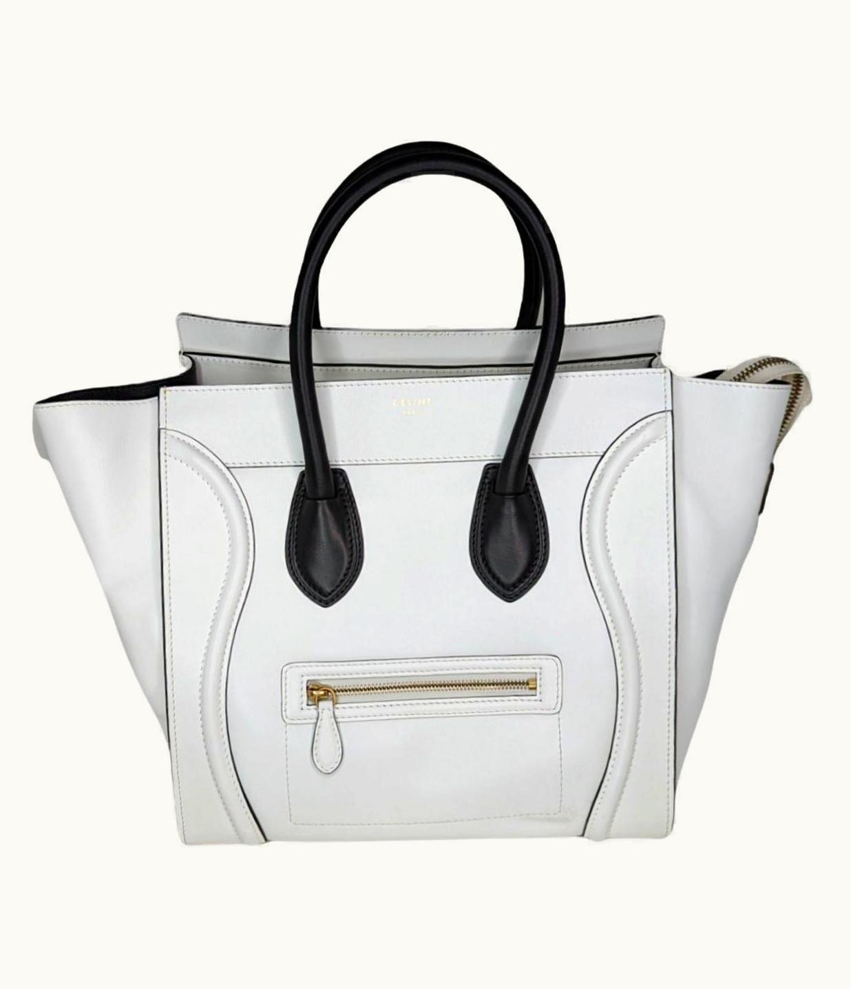Celine Satin Calfskin Mini Bi-Color Luggage White Black
