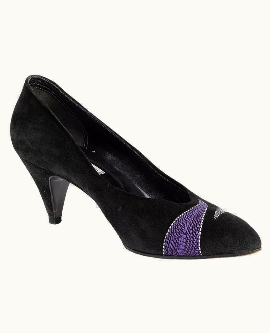 Celine Céline Women' Vintage Suede Embroidered Pattern Pumps
