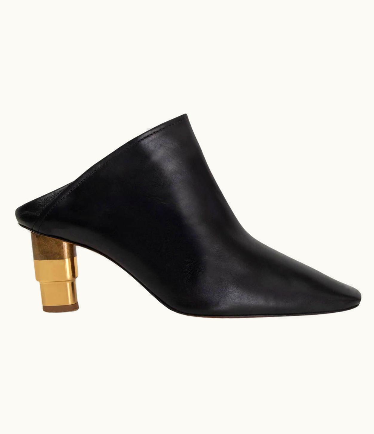 Celine Black Leather 2016 Candle Heel Mules Shoes