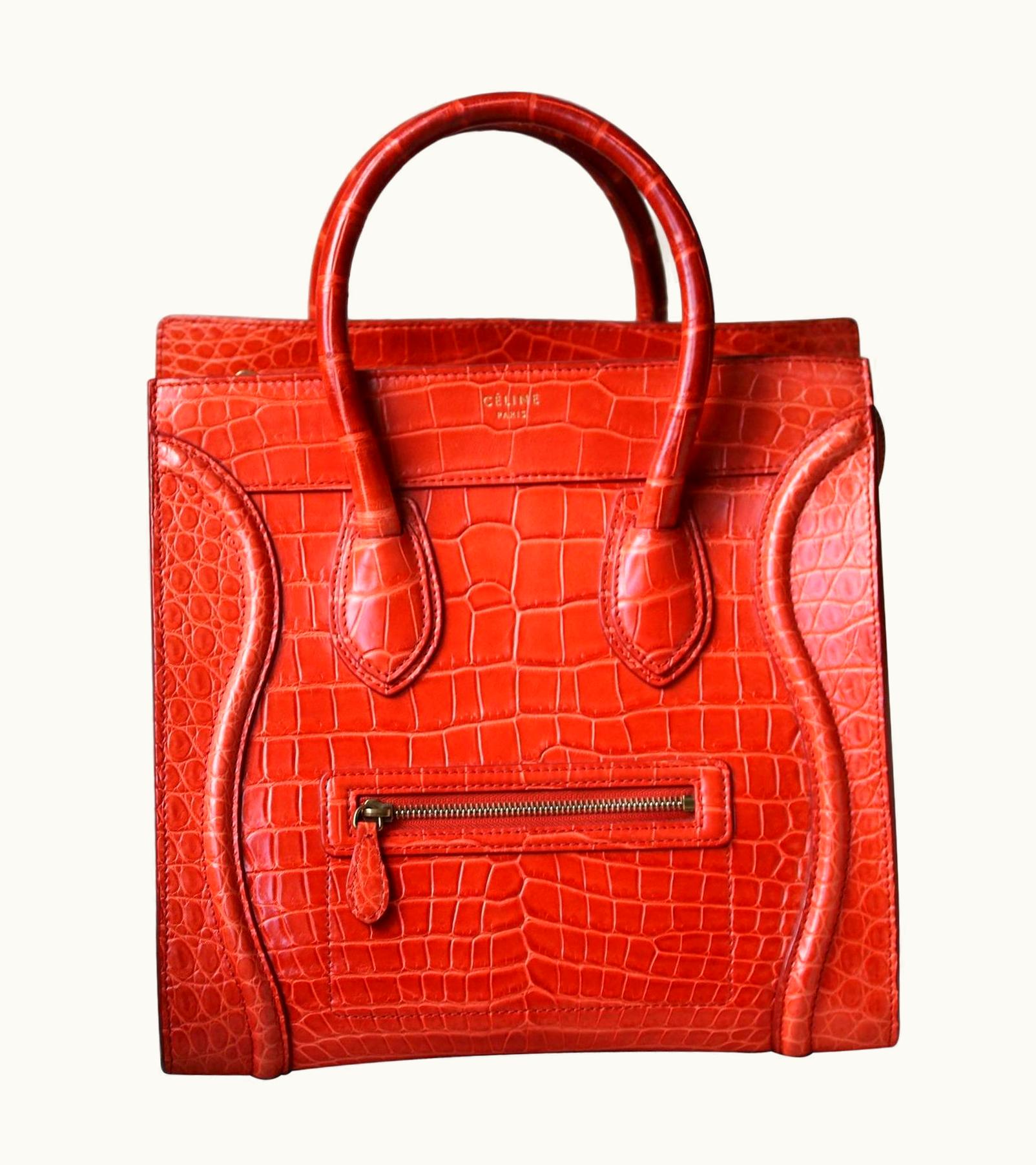 Celine Céline Orange Crocodile Luggage Bag With Gold H/w UZ0600411