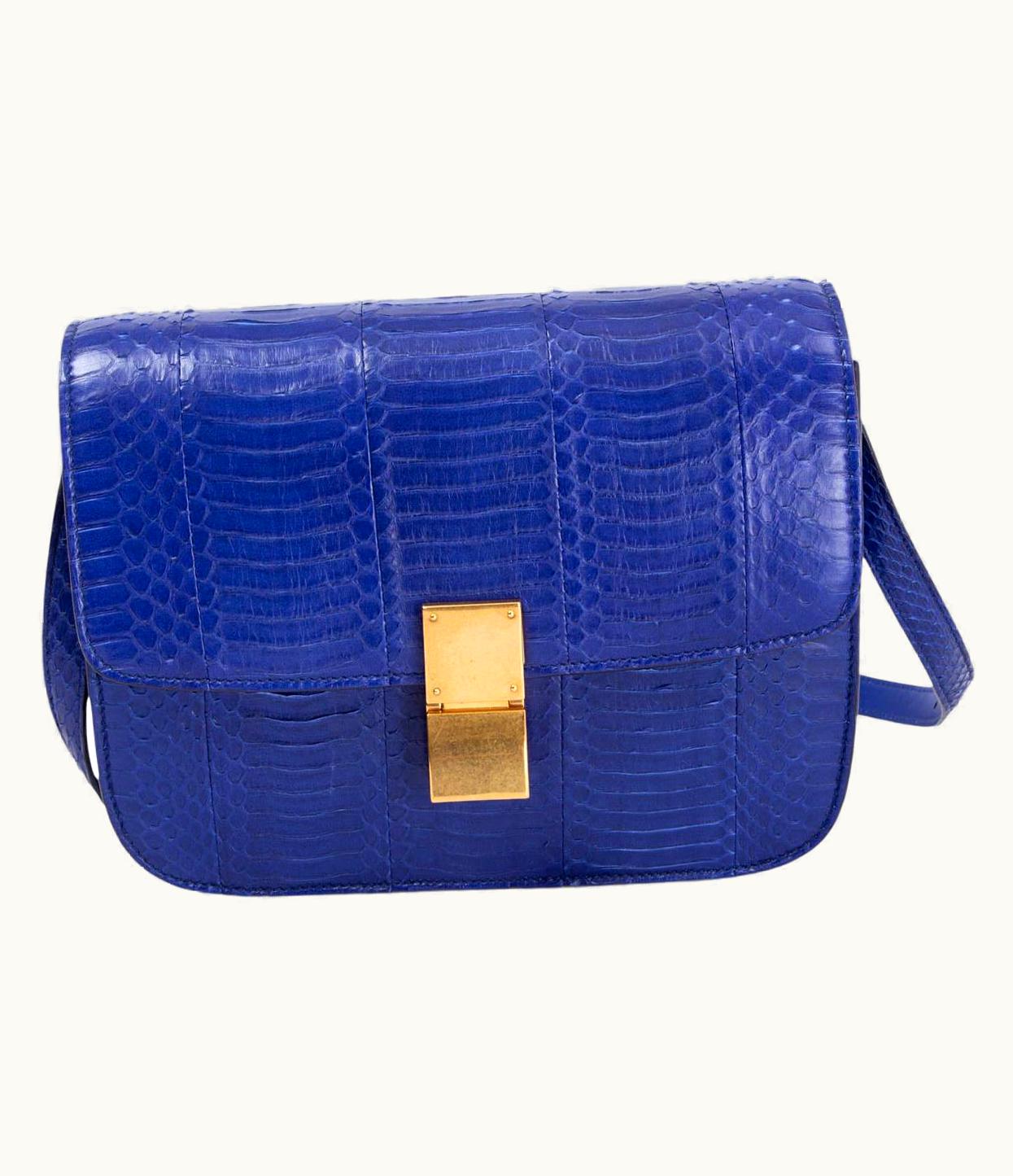 Celine Indigo Blue Python Classic Medium Box Shoulder Bag