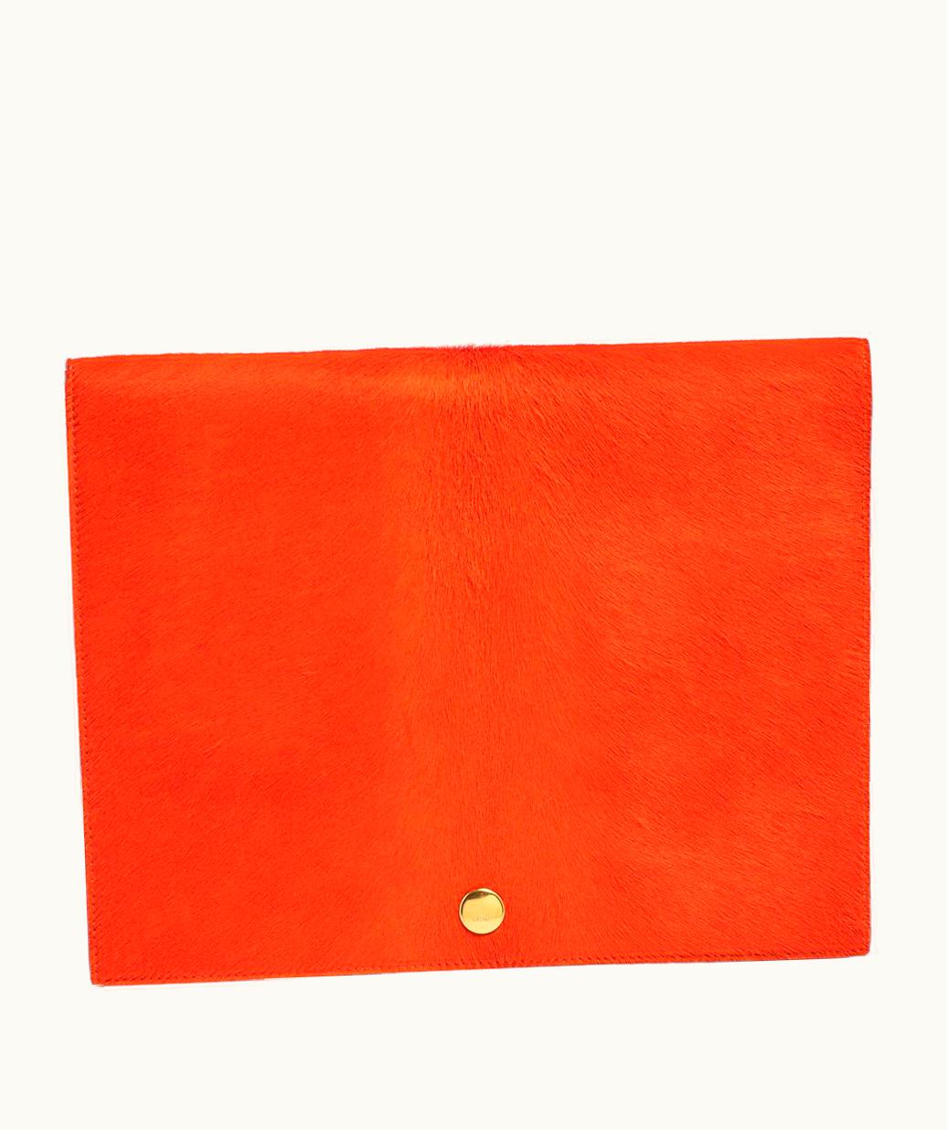 Celine Orange/Black Calfhair And Leather Double Flap Clutch