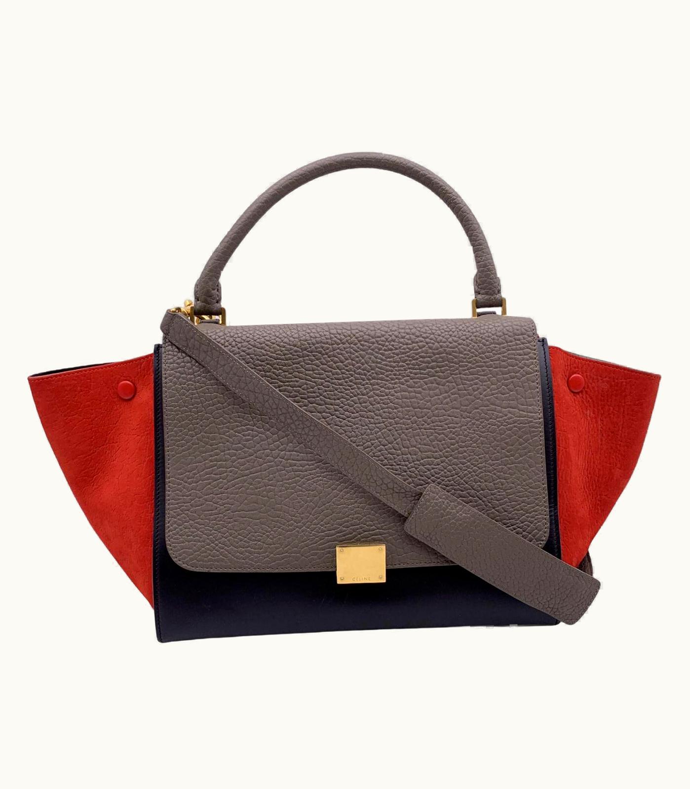 Celine Tricolor Leather Trapeze Satchel Tote Bag With Strap