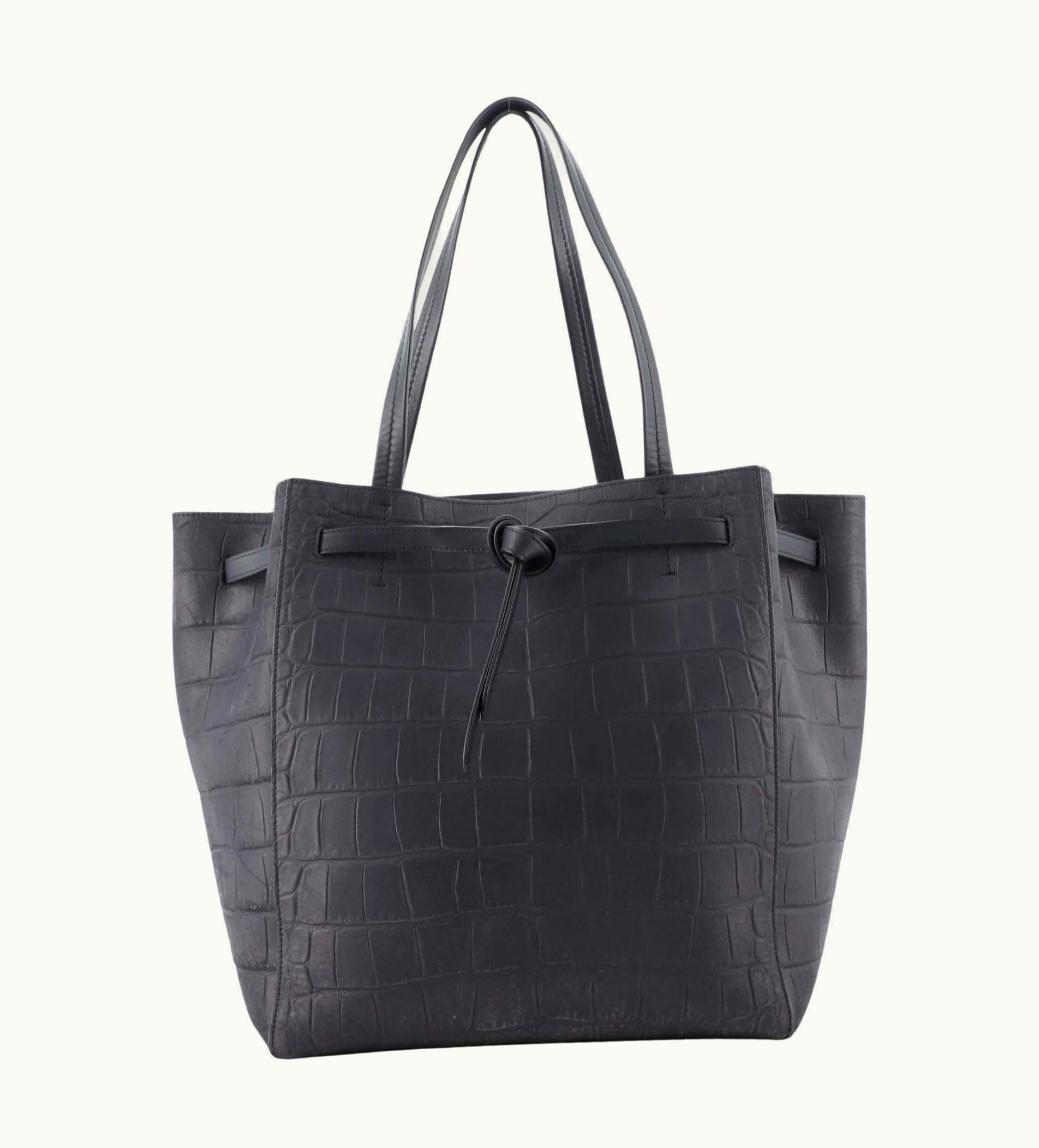 Celine Phantom Tie Cabas Tote Crocodile Embossed Leather Small