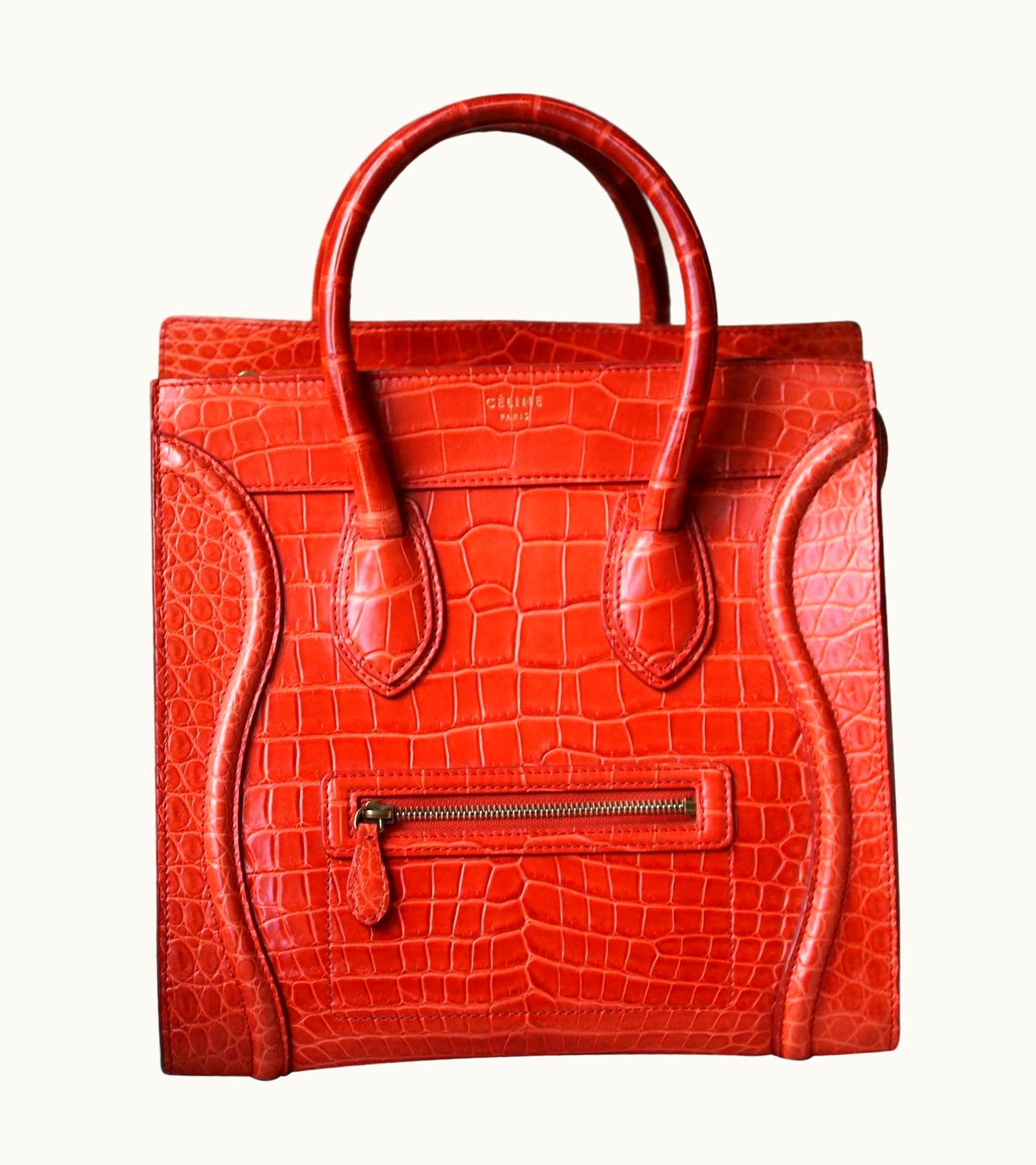 Celine Céline Orange Crocodile Luggage Bag With Gold H/w UZ0600423