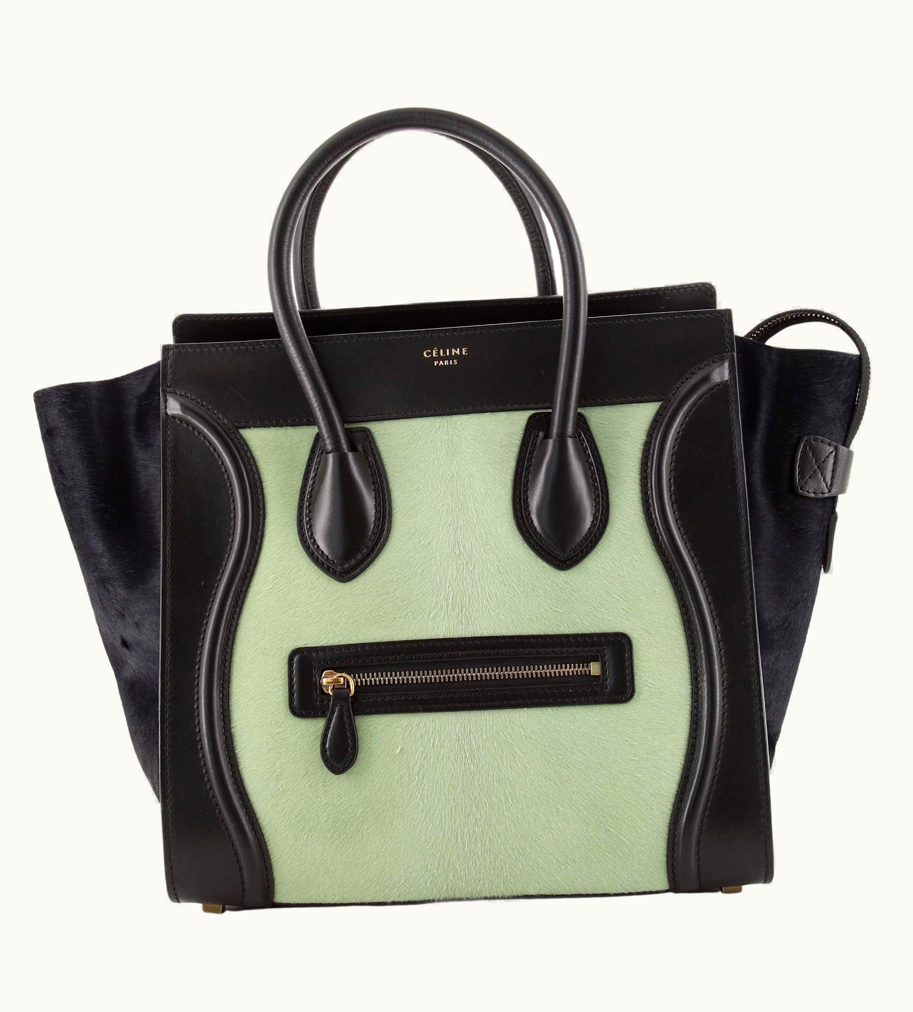 Celine Bicolor Luggage Bag Pony Hair With Leather Mini