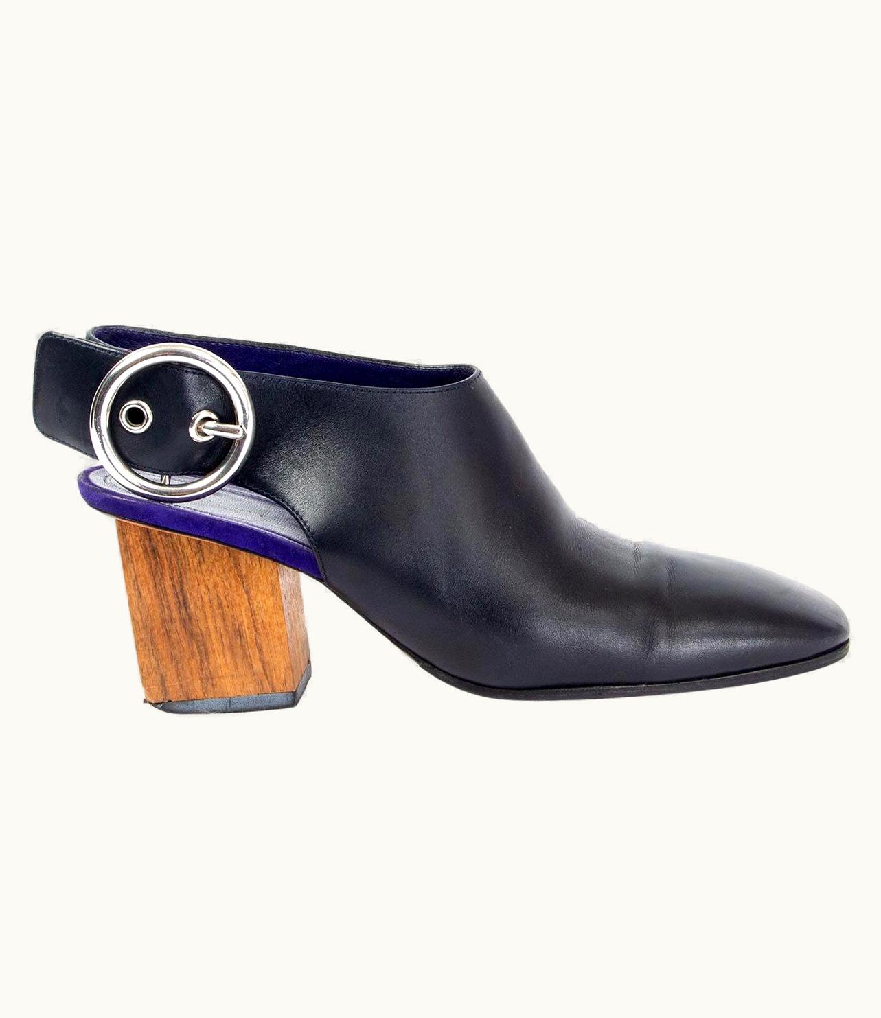 Celine Black Leather Block Heel Slingback Pumps Shoes