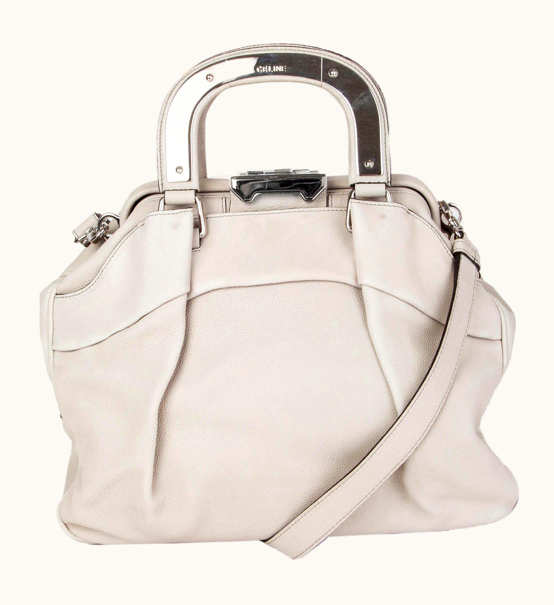 Celine Pale Grey Grained Leather Soft Frame Doctor Bag