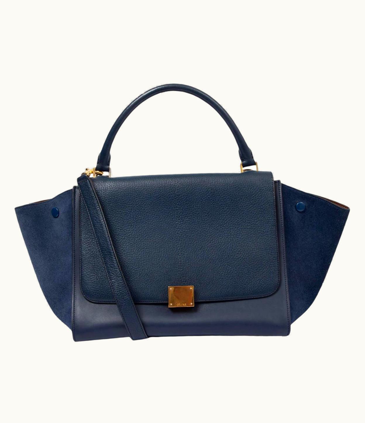 Celine Navy Blue Leather & Suede Trapeze Medium Shoulder Bag