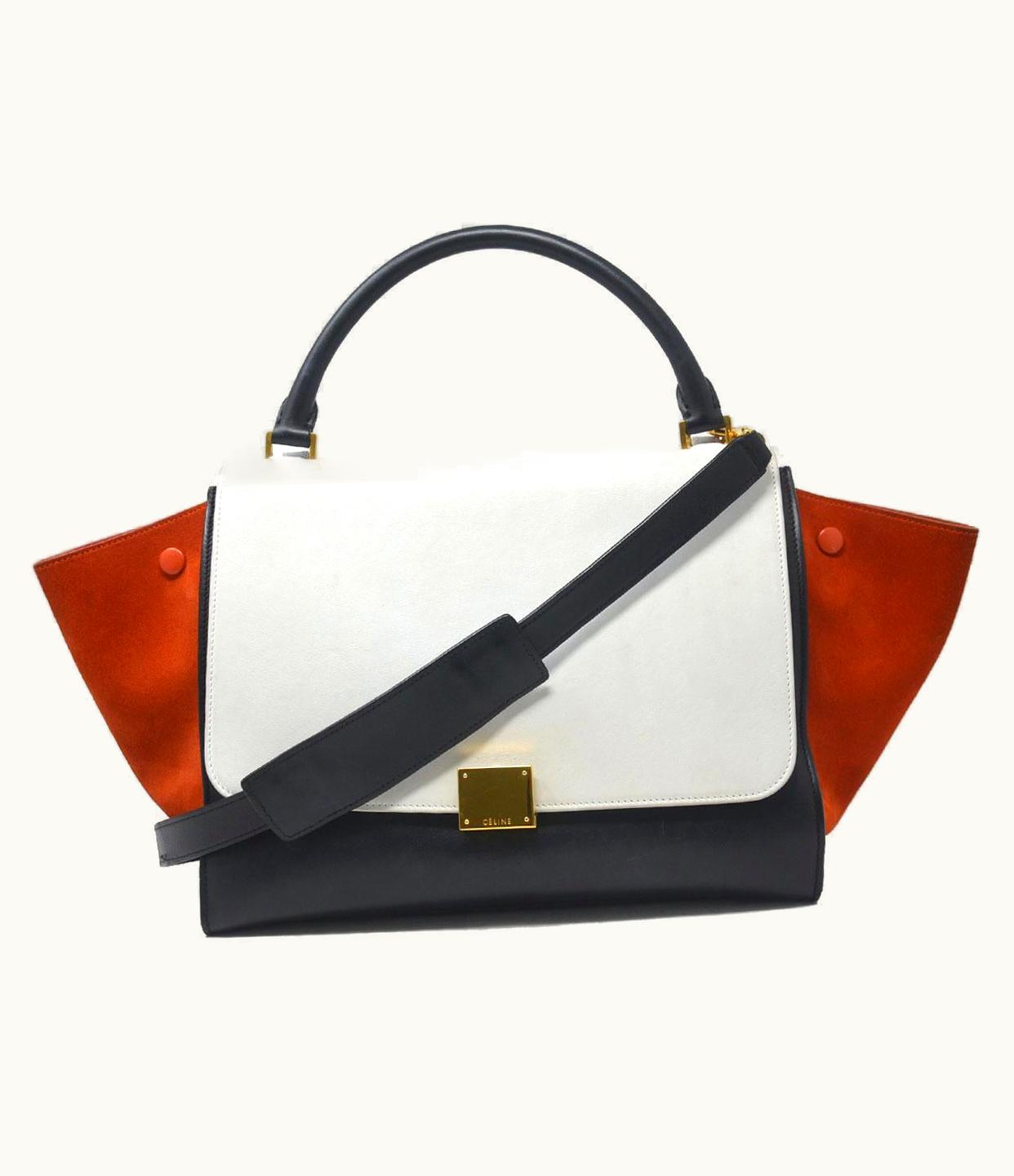 Celine Trapeze Medium Tri-Color Suede And Leather Handbag