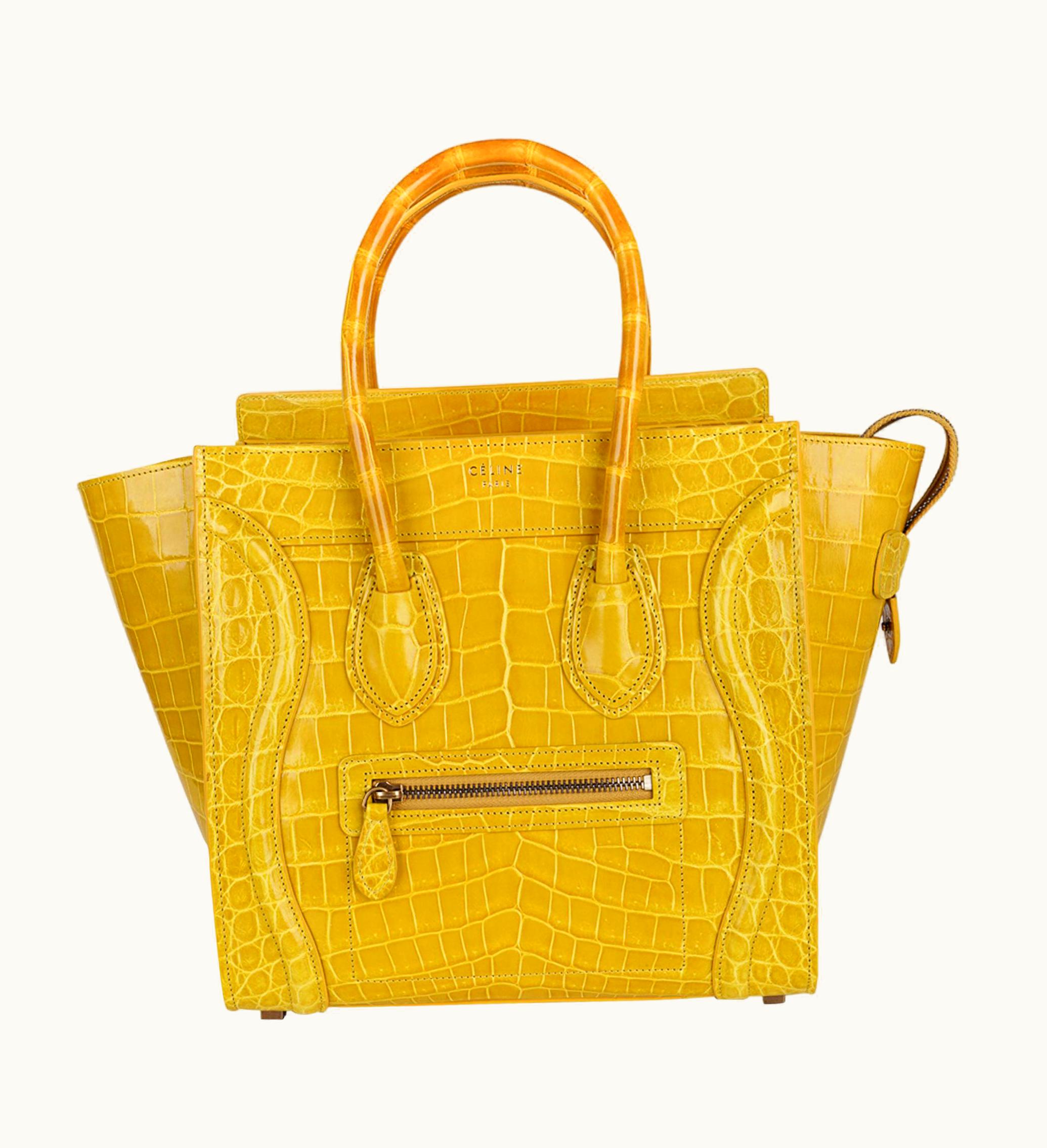 Celine Bag Micro Luggage Yellow Crocodile Tote w/Box