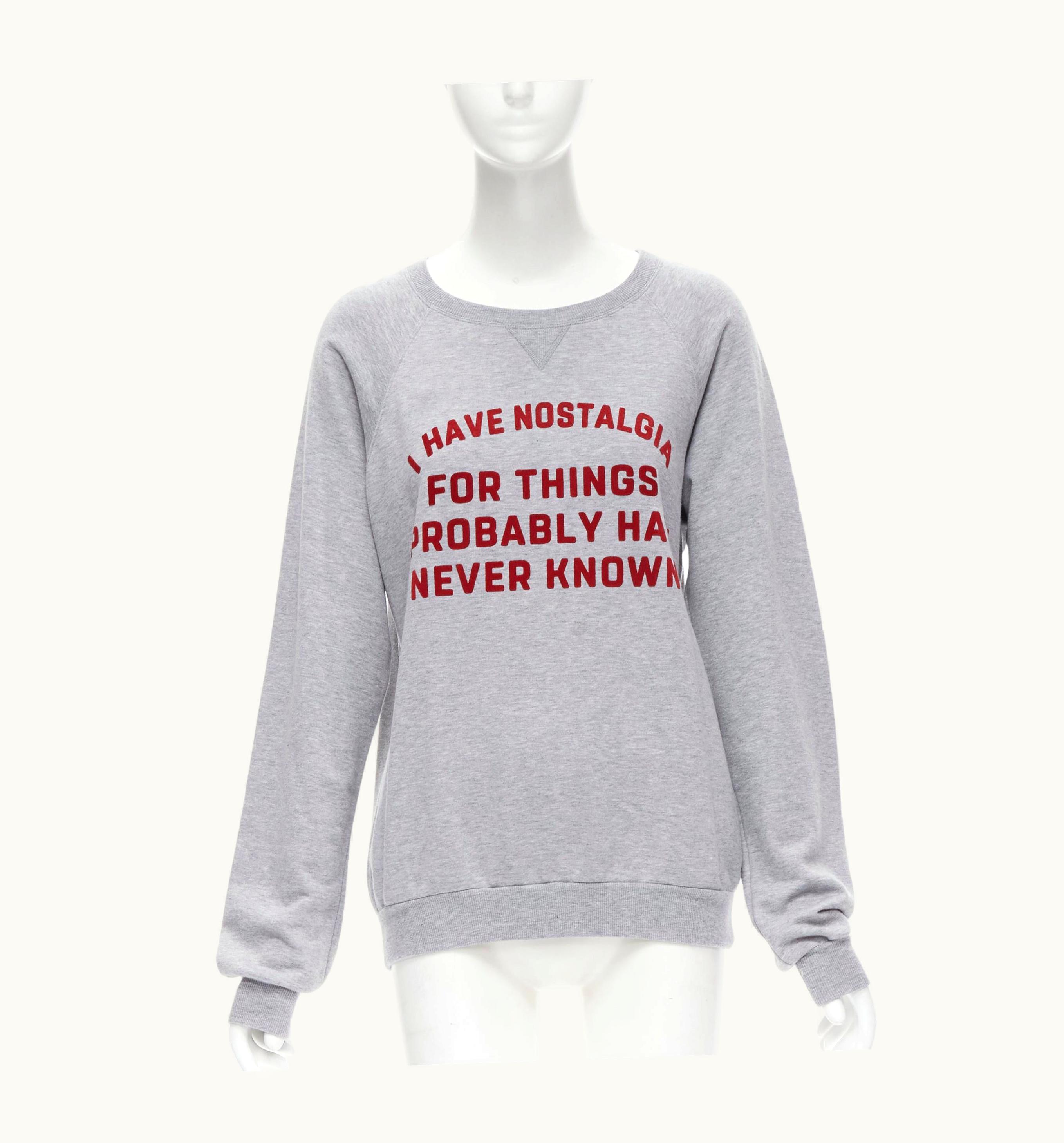 Celine Hedi Slimane Grey Cotton Nostalgia Slogan Crewneck Sweater