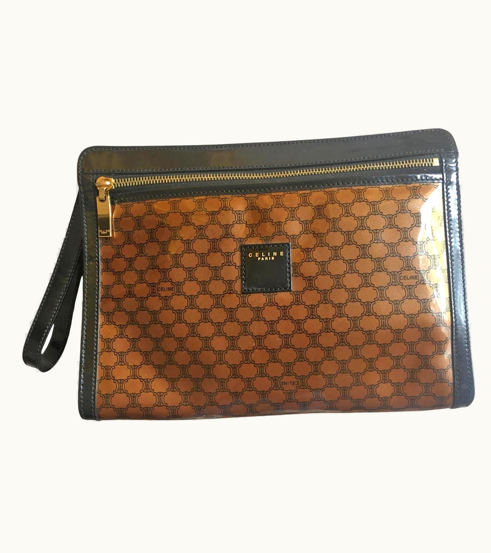 Celine Vintage Celine Paris Monogram Macadam Vinyl Clutch Bag With Handle
