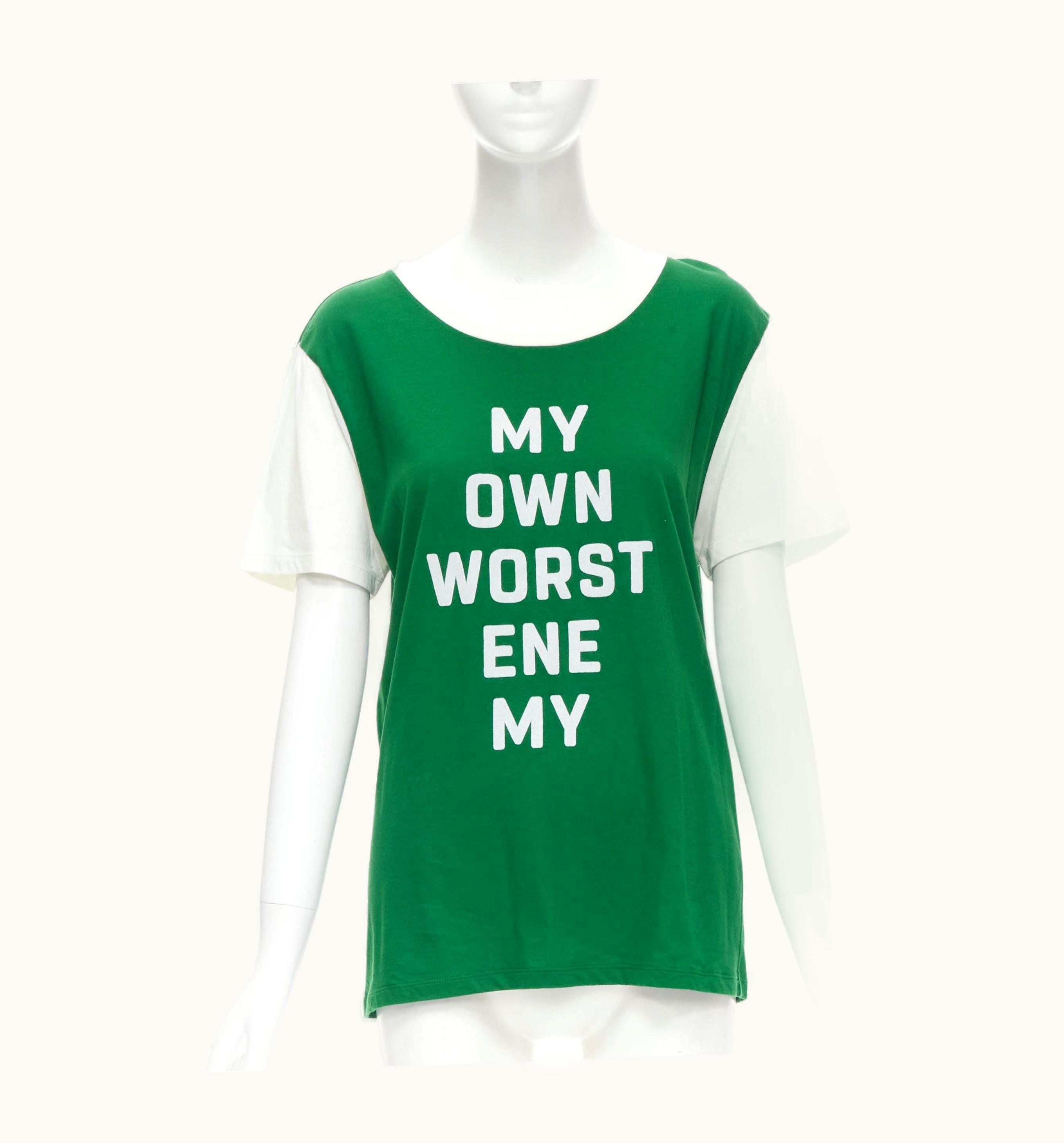 Celine My Own Worst Enemy Green White Cotton Tshirt