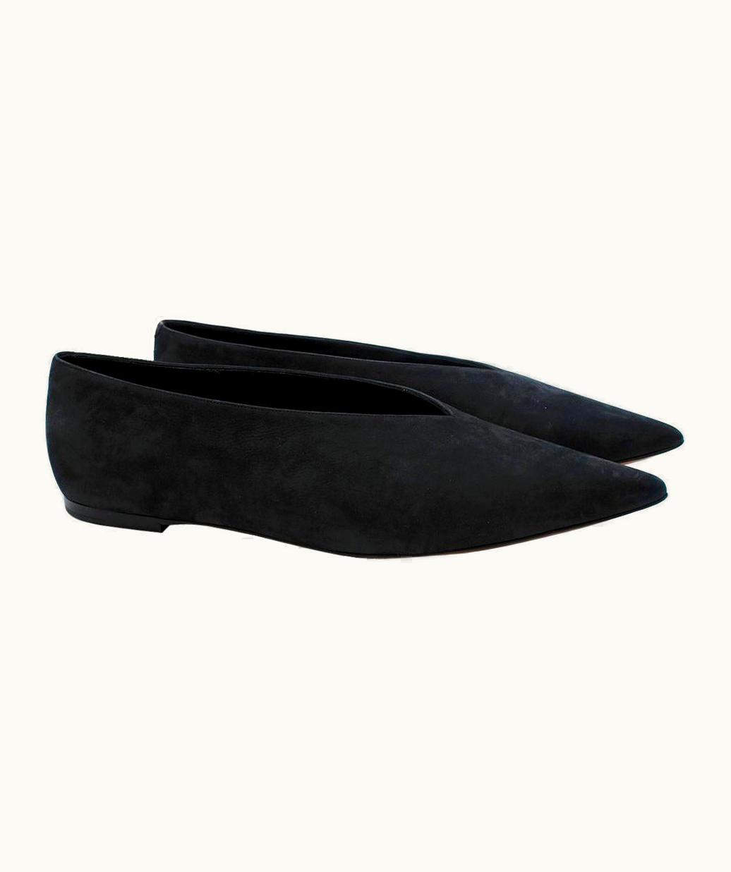 Celine Black Suede V-Neck Pointed Flats