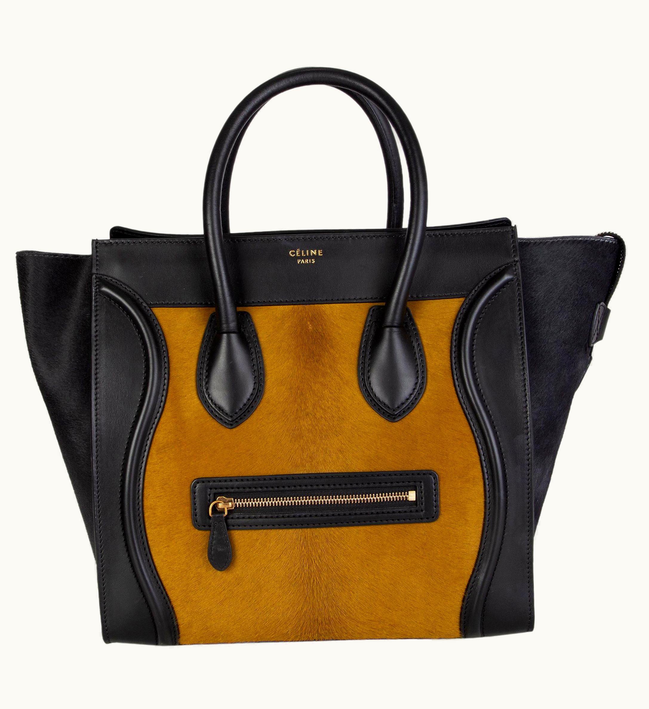 Celine Black & Olive Calf Hair Mini Luggage Tote Shoulder Bag
