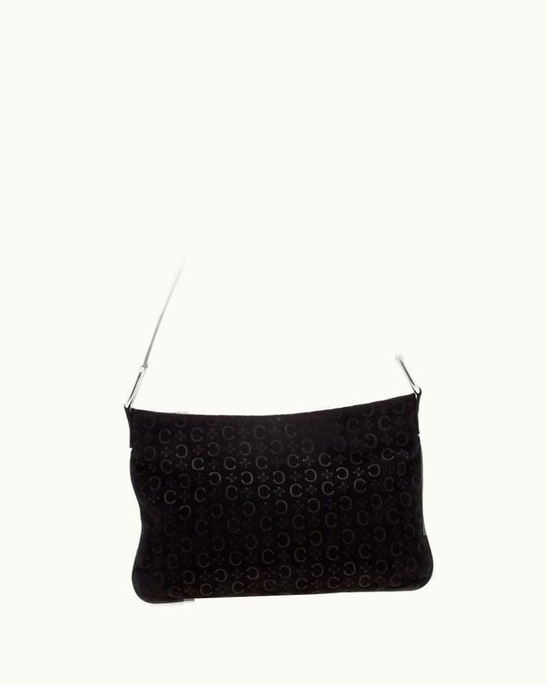 Celine Black C Logo Embossed Suede And Leather Shoulder Bag