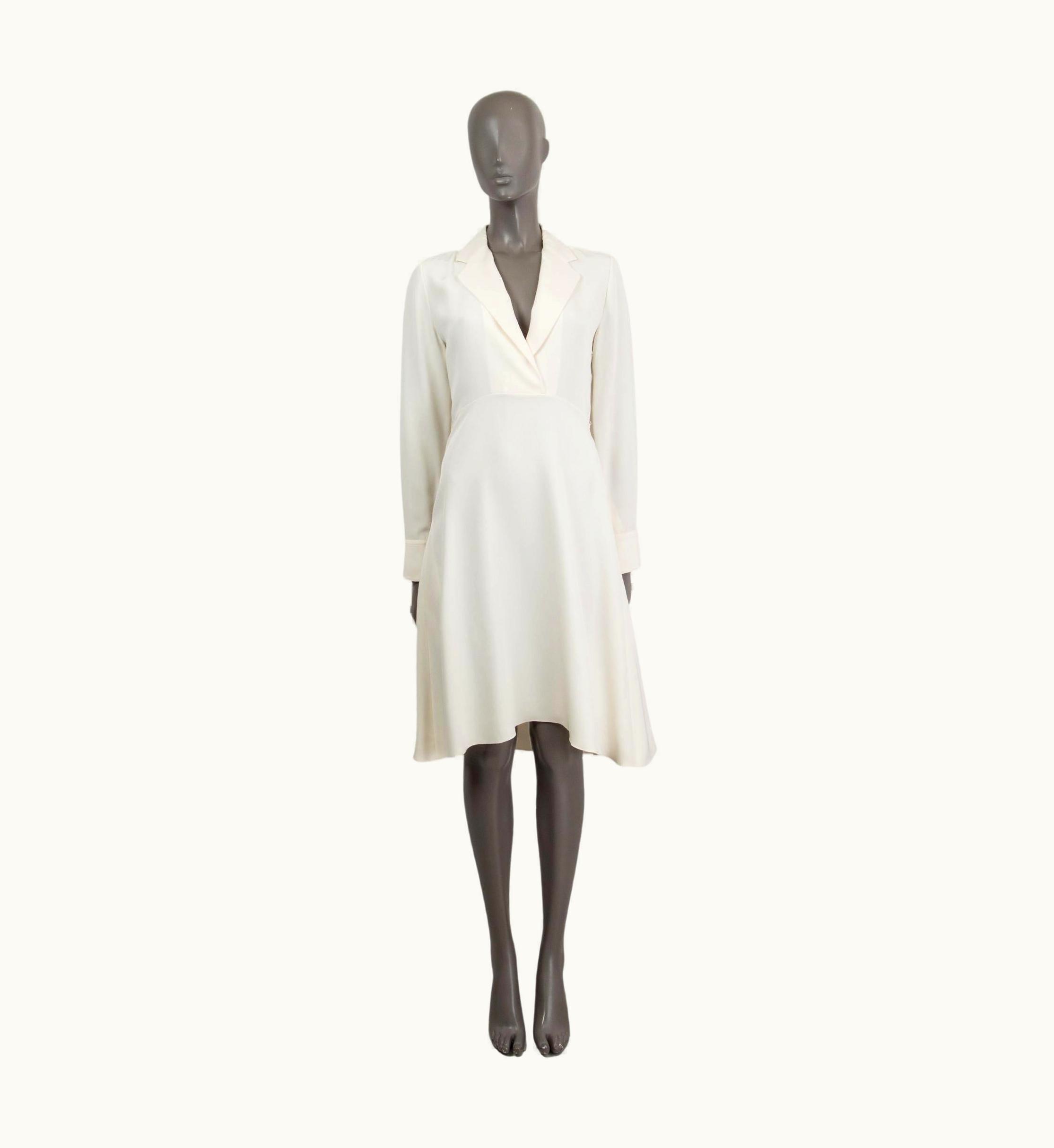Celine Ivory Silk Collared Long Sleeve Shirt Dress