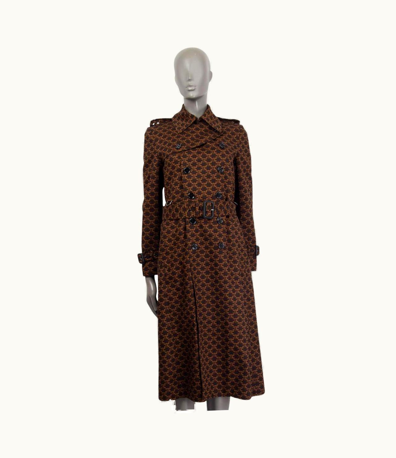 Celine Dark Brown Cotton Triomphe Print Trench Coat Jacket