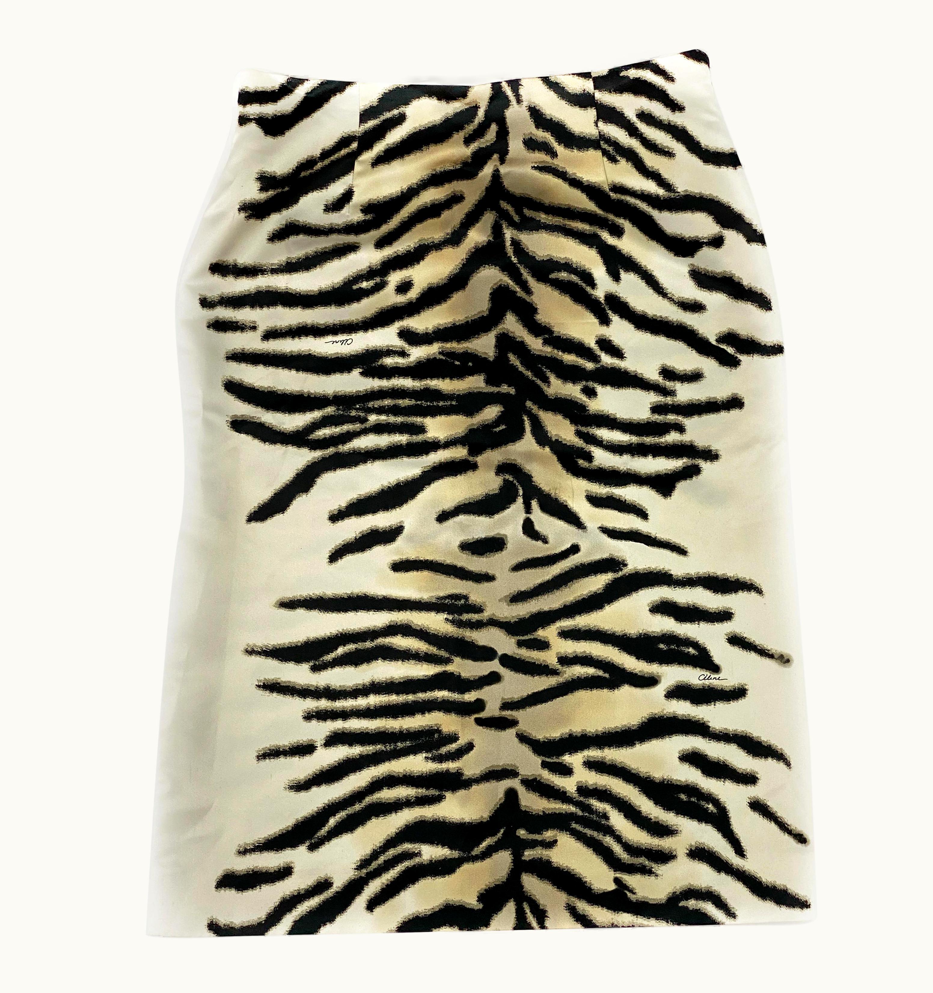 Celine Ivory And Black Silk Pencil Skirt