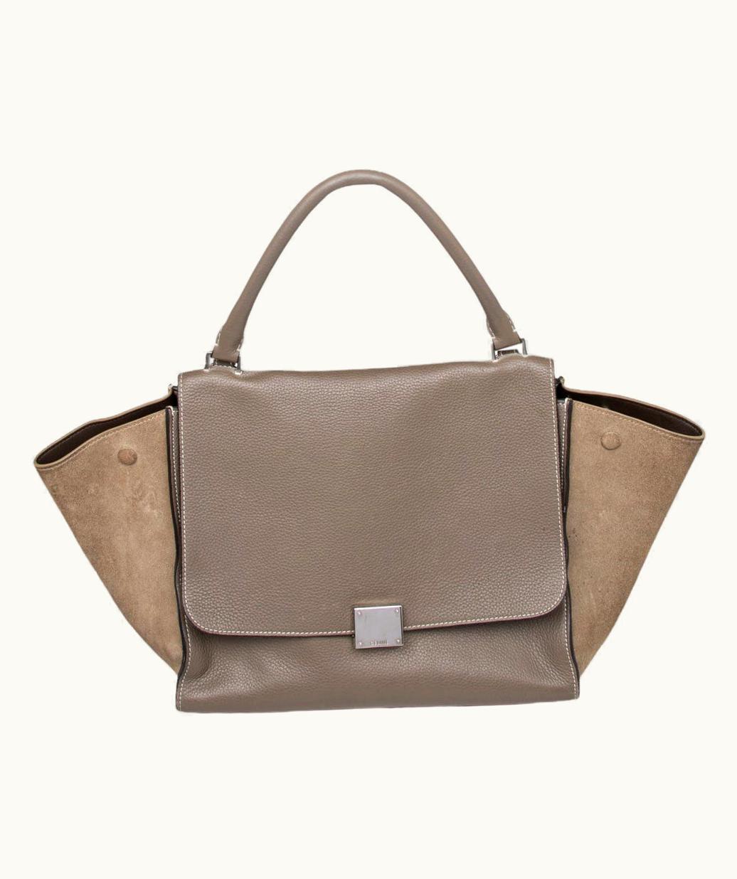 Celine Grey Leather And Suede Medium Trapeze Top Handle Bag