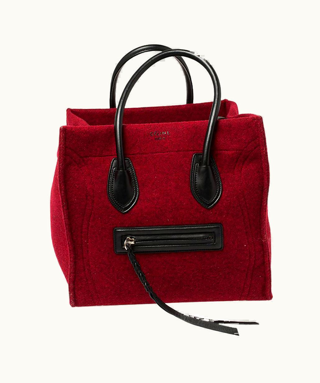 Celine Red/Black Wool And Leather Medium Phantom Luggage Tote