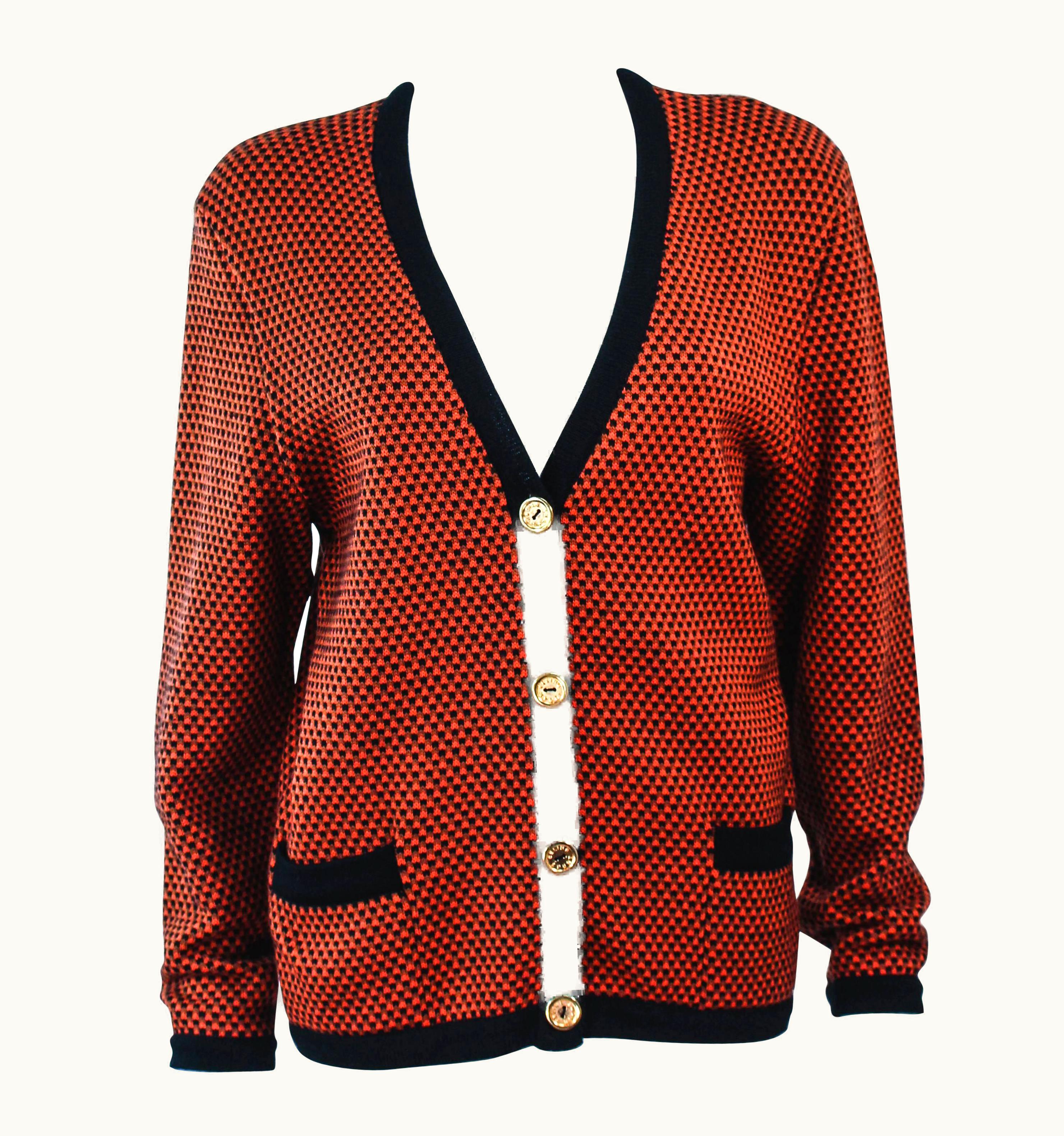 Celine Vintage Orange & Brown Printed Wool Sweater