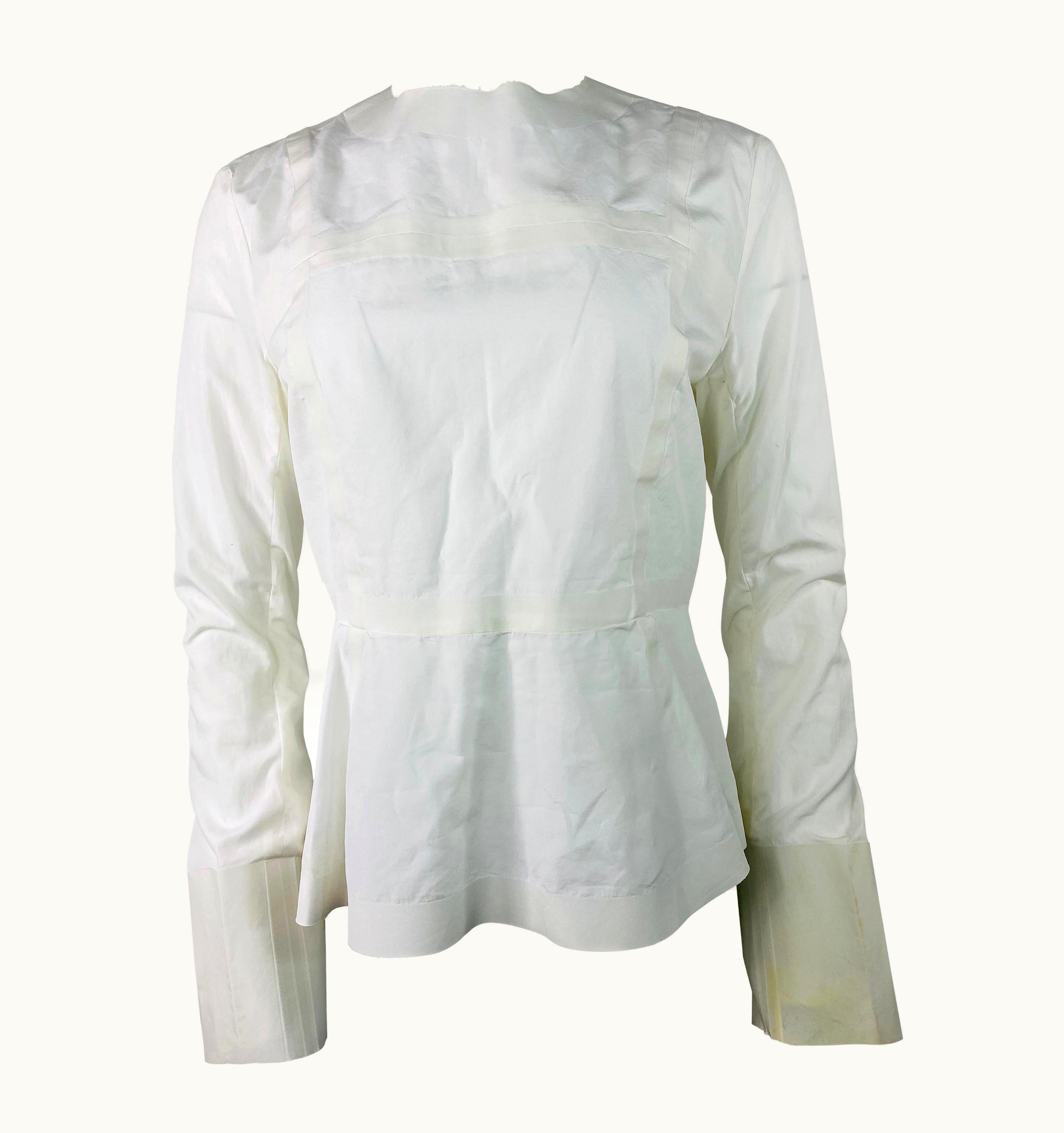 Celine White Cotton Long Sleeves Blouse Top
