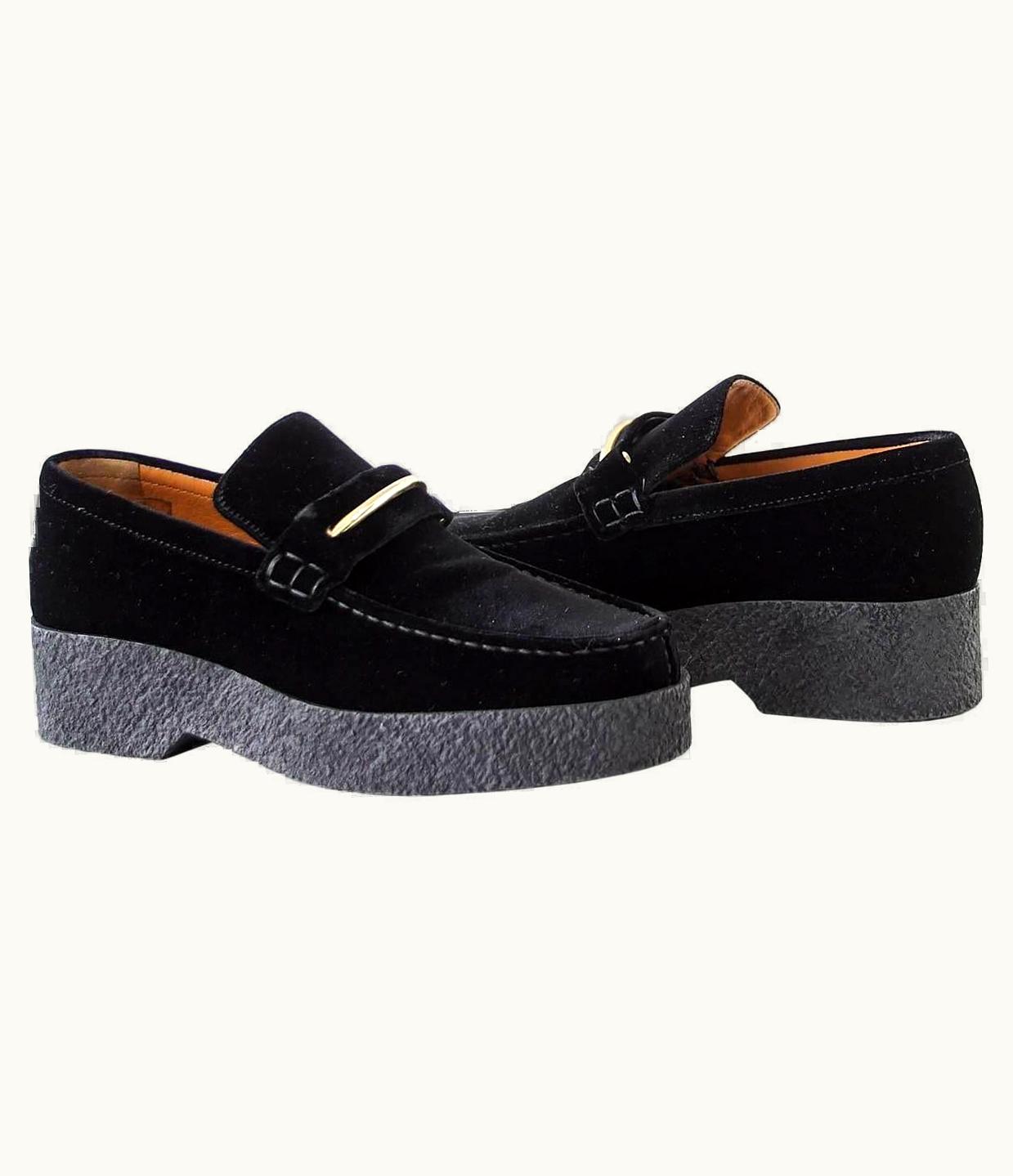 Celine Shoe Sleek Black Velvet Platform Loafer 39 S/S 9 New