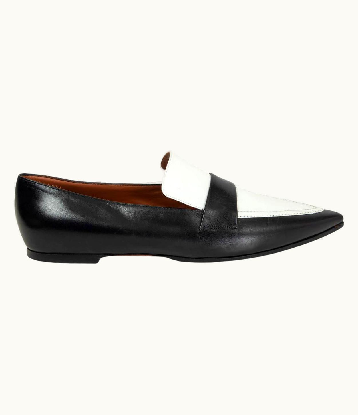 Celine Black & White Leather Pointed Toe Loafers Flats Shoes