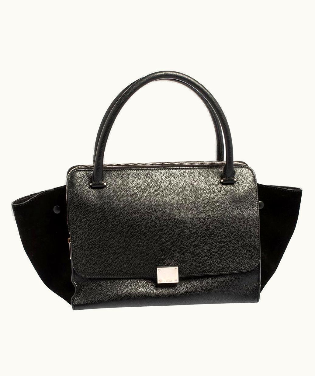 Celine Black Leather And Suede Medium Trapeze Top Handle Bag