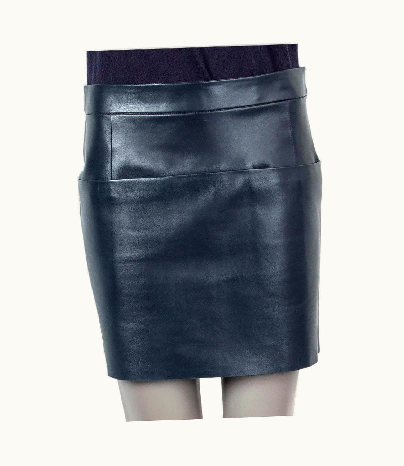 Celine Navy Blue Leather Front Pocket Mini Skirt