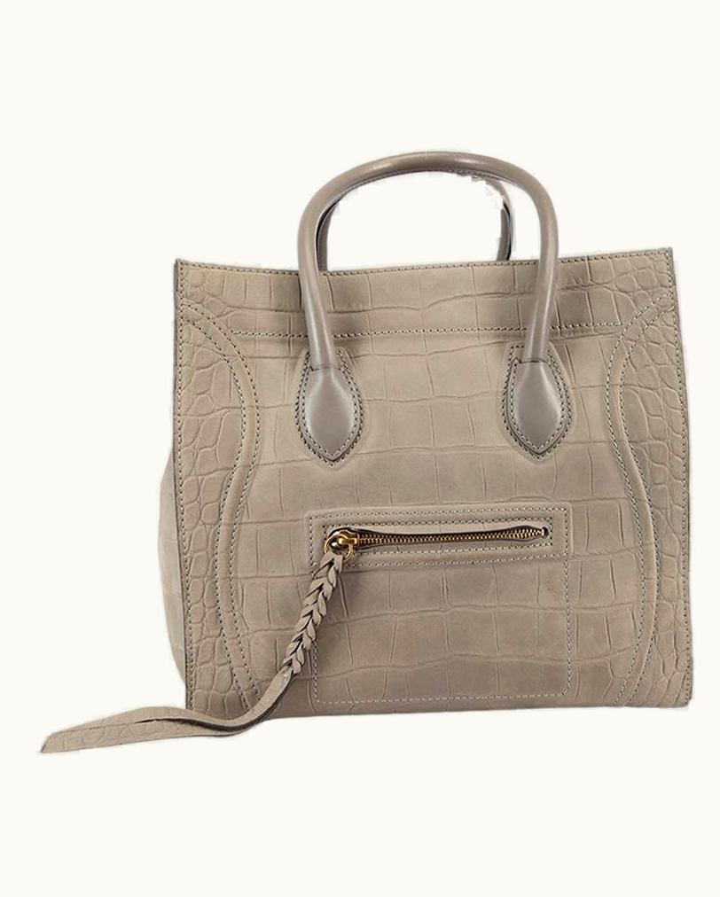 Celine Céline Women' Grey Embossed Suede Medium Luggage Phantom