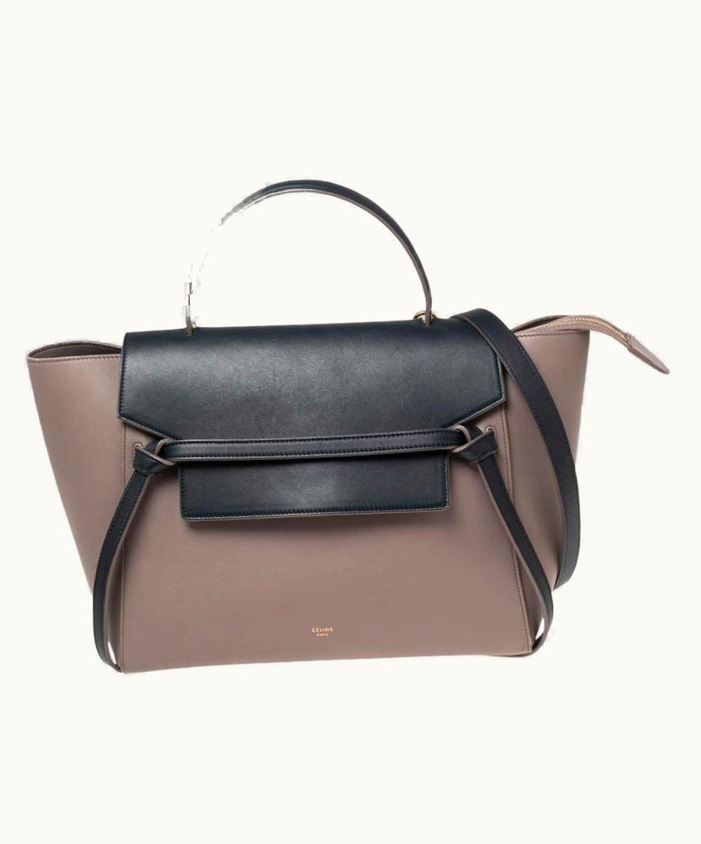 Celine Beige/Navy Blue Leather Mini Belt Top Handle Bag