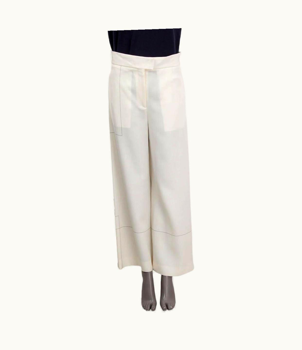 Celine Ivory Viscose Thin Strip Wide Leg Pants