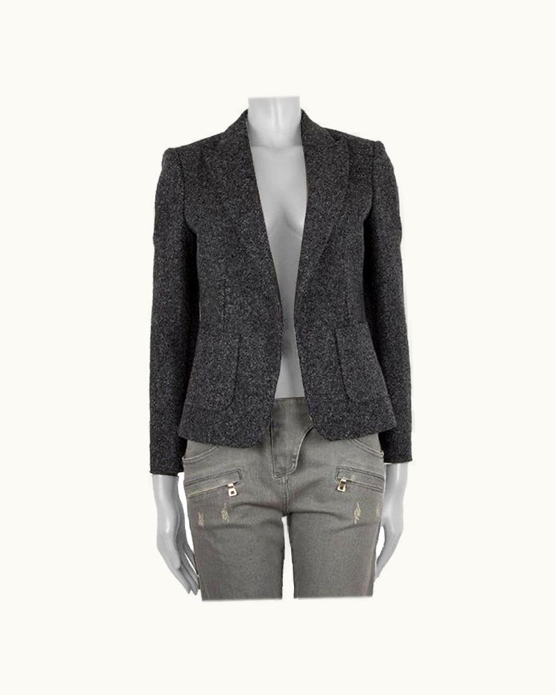Celine Dark Grey Heather Wool Open Blazer Jacket