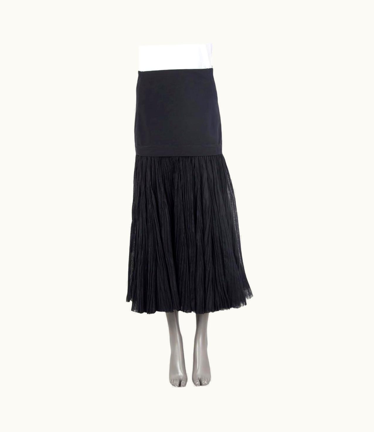 Celine Black Polyamide Pleated Drop Waist Midi Skirt
