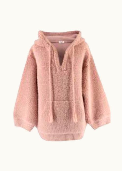 Celine Micro Fur Alpaca Wool Rose Pale Baja Hooded Pullover UZ0600512