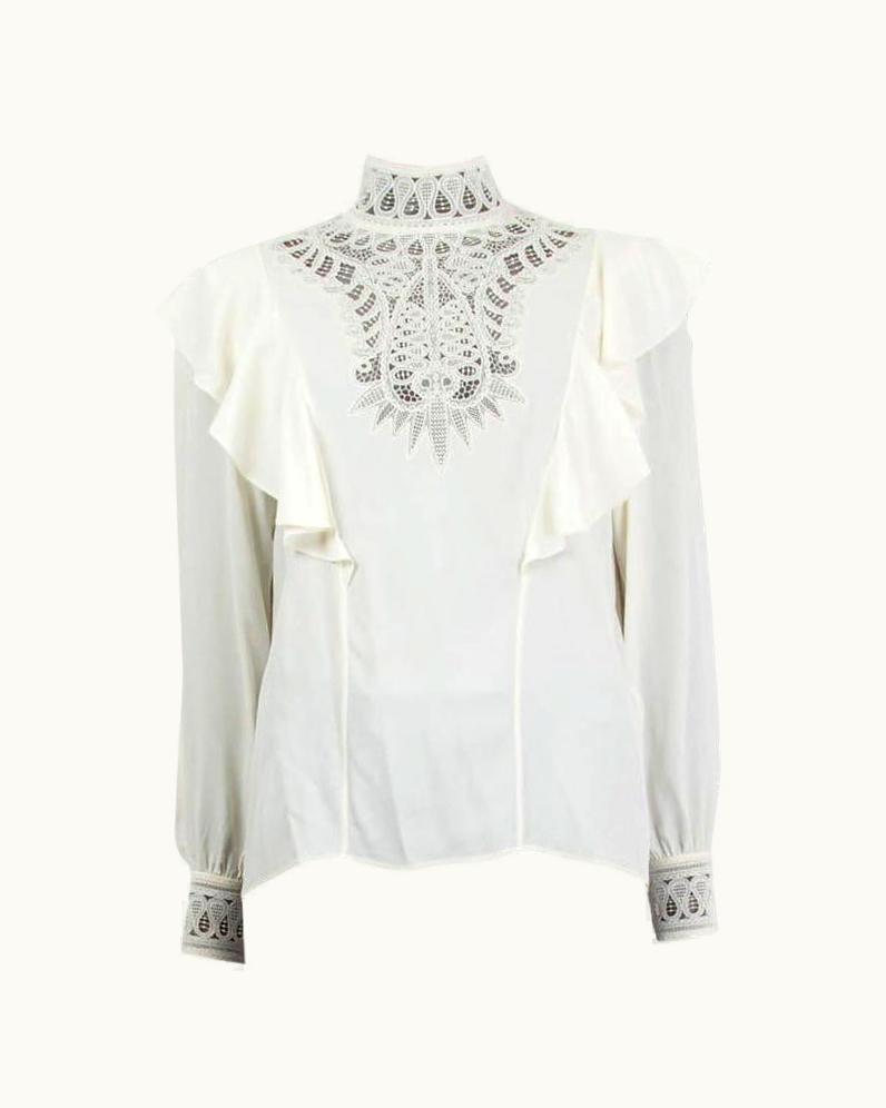 Celine Ivory White Victorian Broderie Anglaise Blouse Shirt
