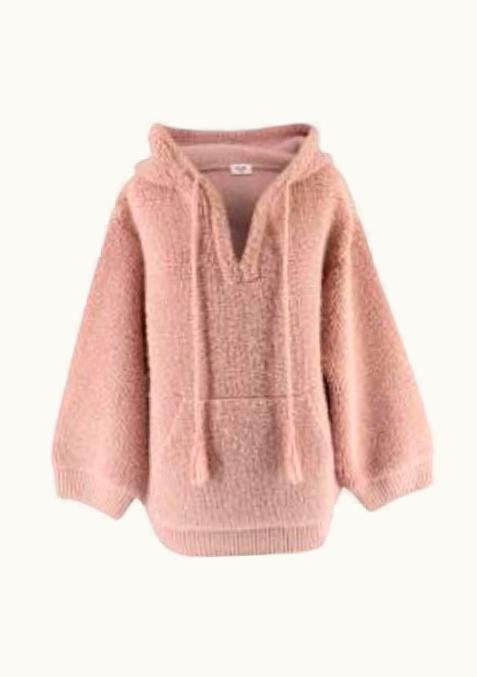 Celine Micro Fur Alpaca Wool Rose Pale Baja Hooded Pullover UZ0600521