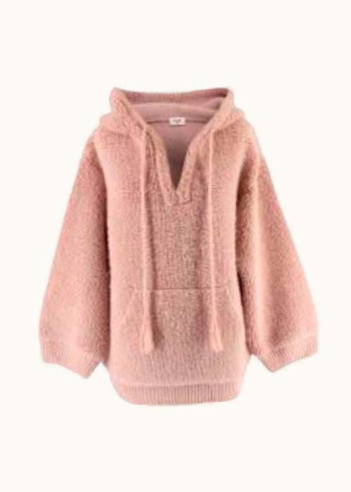 Celine Micro Fur Alpaca Wool Rose Pale Baja Hooded Pullover UZ0600522