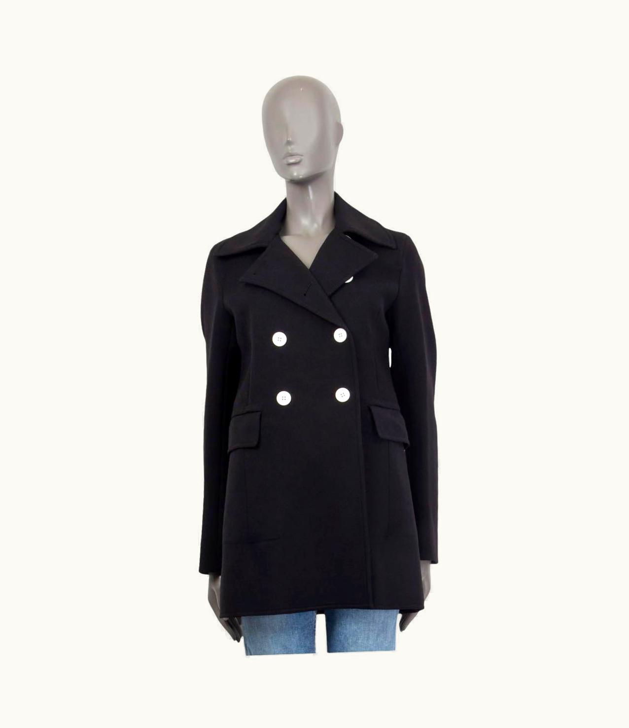 Celine Black Polyamide Contrast Button Peacoat Coat Jacket