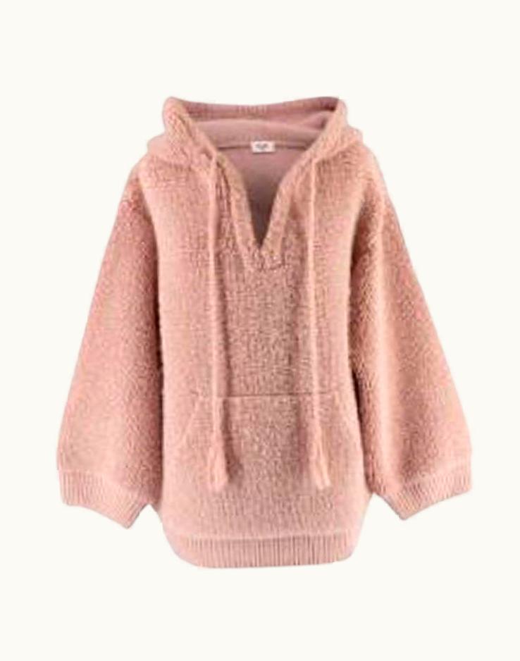 Celine Micro Fur Alpaca Wool Rose Pale Baja Hooded Pullover UZ0600524